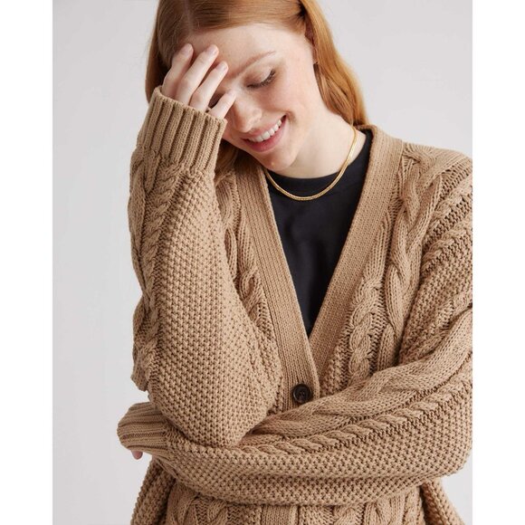 Quince Tan Cable Knit Cardigan - Picture 9 of 12
